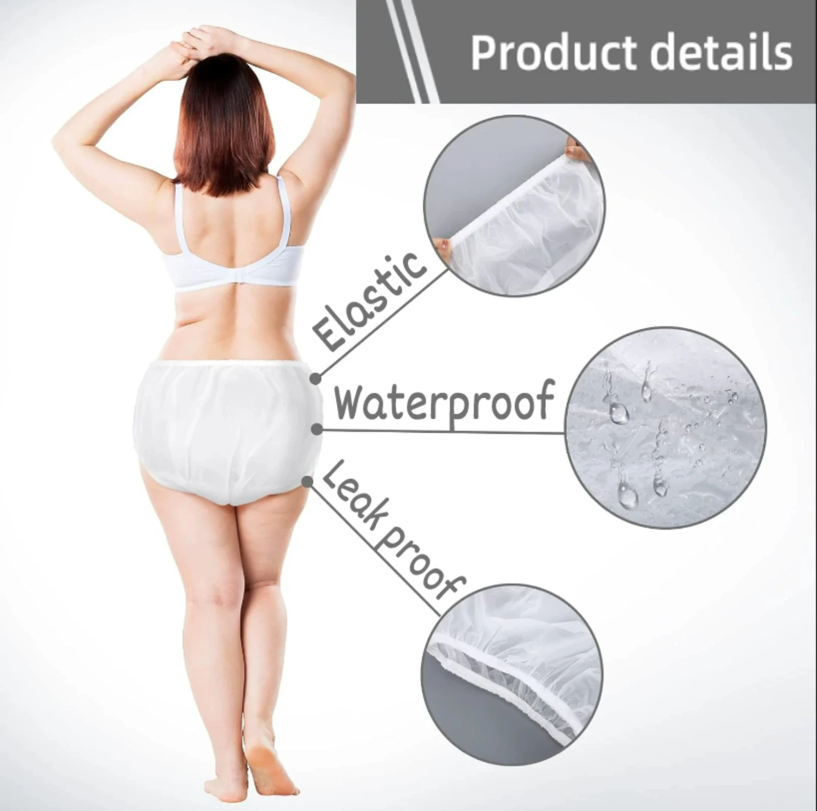 Reusable diapers Adult TPU Waterproof Incontinence Diaper Elastic Reusable Waterproof Plastic Diaper Pants for Elderly Disabled White Multi Size