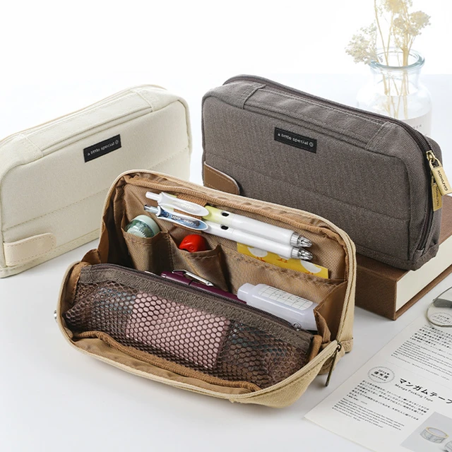 Standing pencil Pouch Cosmetics Case Travel Bag 2 Layers Stand-Up Desktop  Stationery - AliExpress