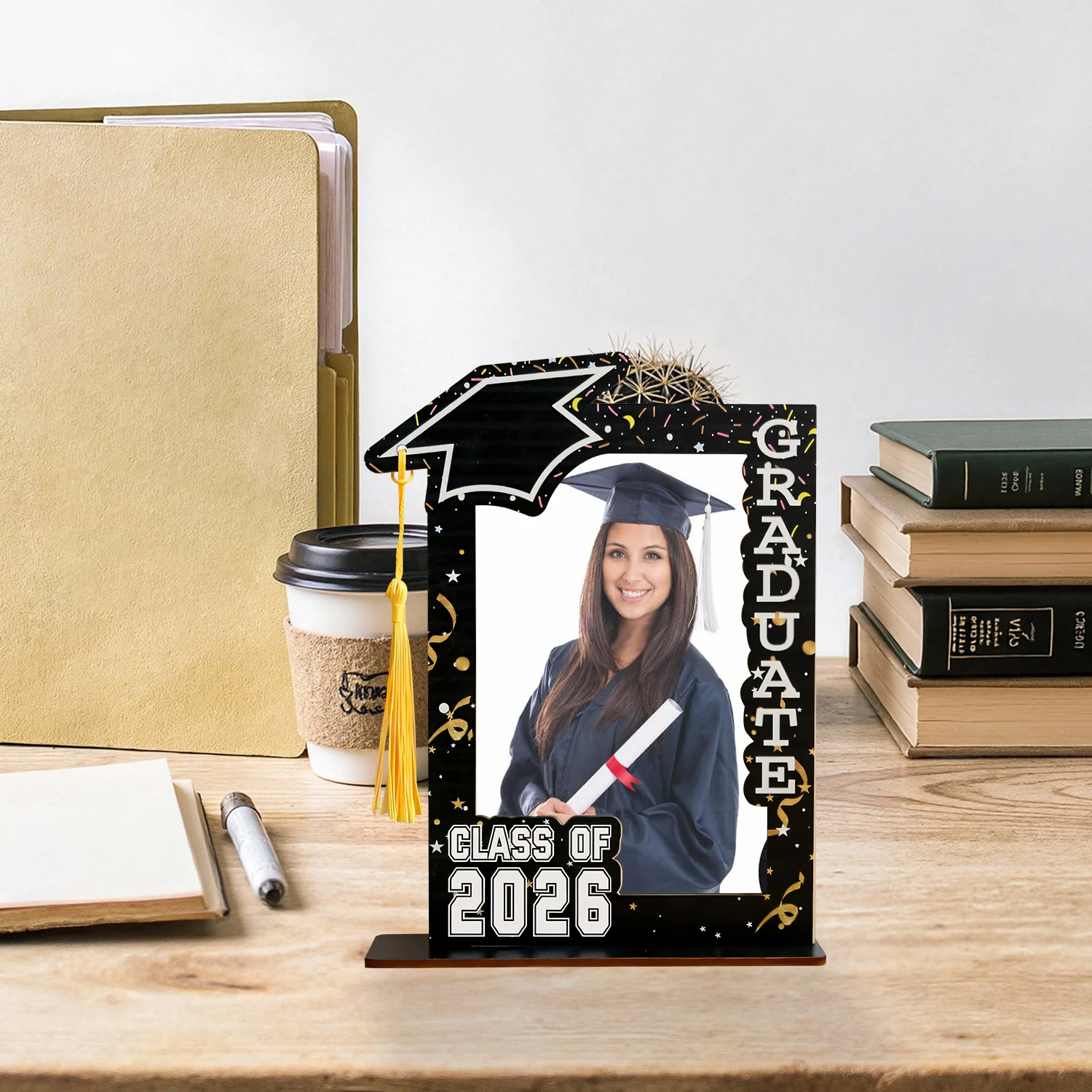 2026 Graduation Cap Photo Frame – Black Wooden Keepsake 2