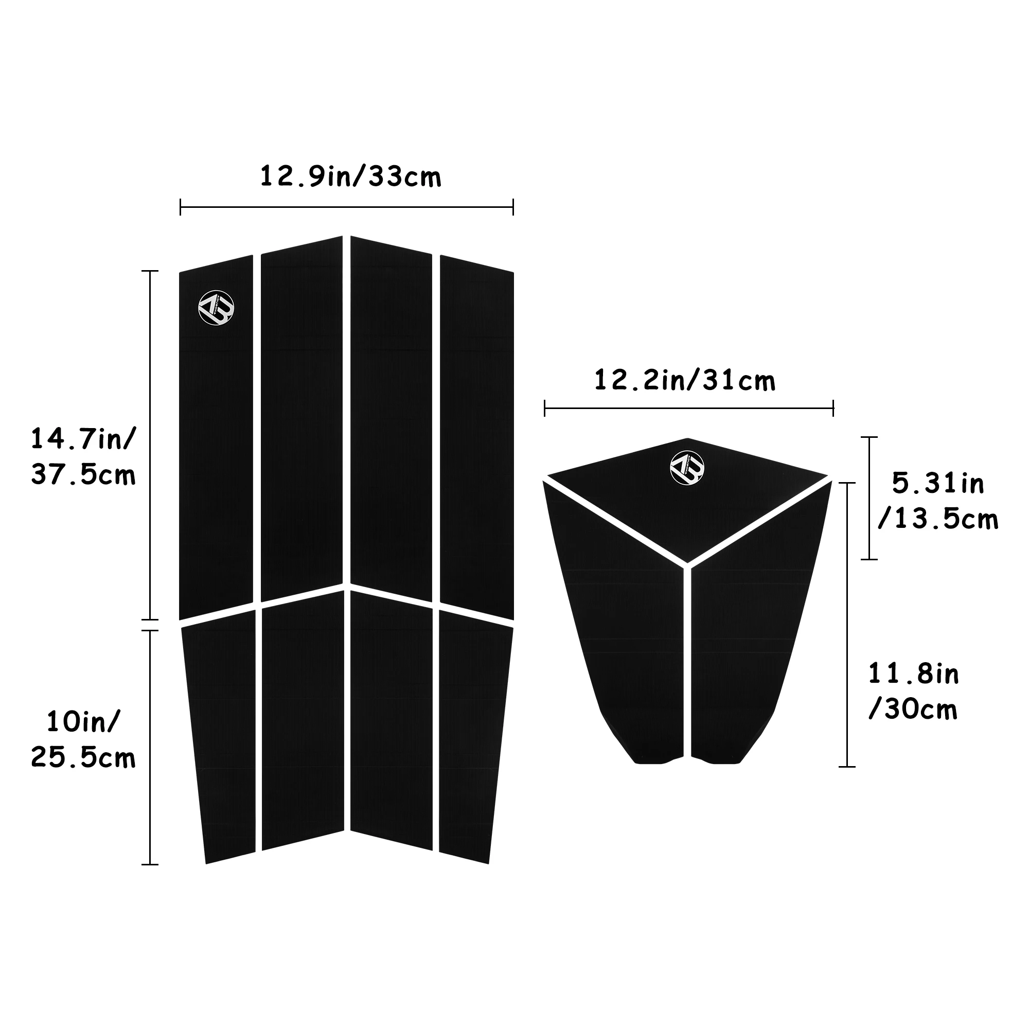 11pcs Surf Deck Traction Pads Premium EVA with Tail Kickback threeM Adhesive for Longboard Paddle Surfboard, White, Black
