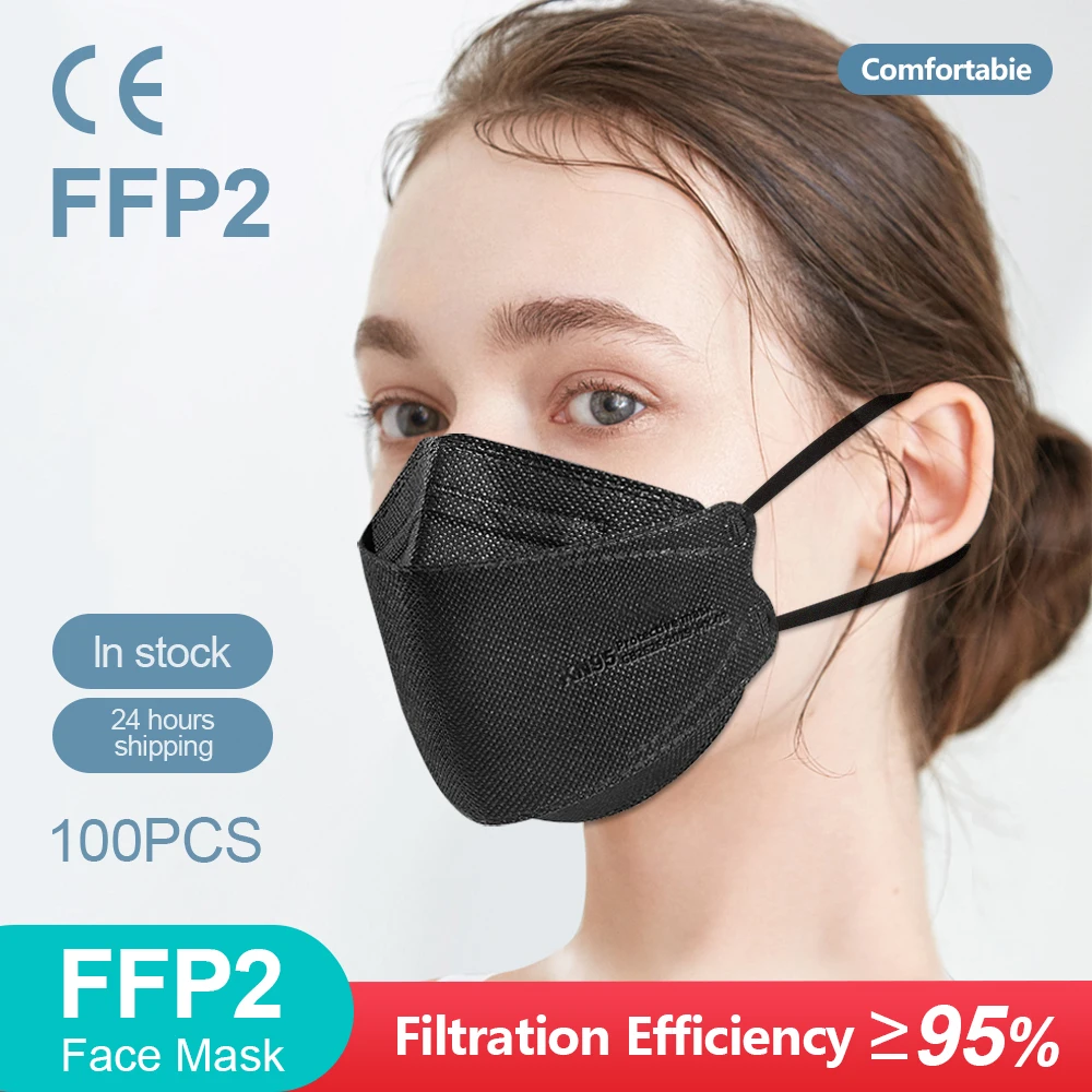 Adult Fish Shape Certified KN95 FFP2 Mask 4 Layers Black Fabric Mascarillas Mouth FPP2 Face Mask KN95 Filter Respirator ffp2mask 2