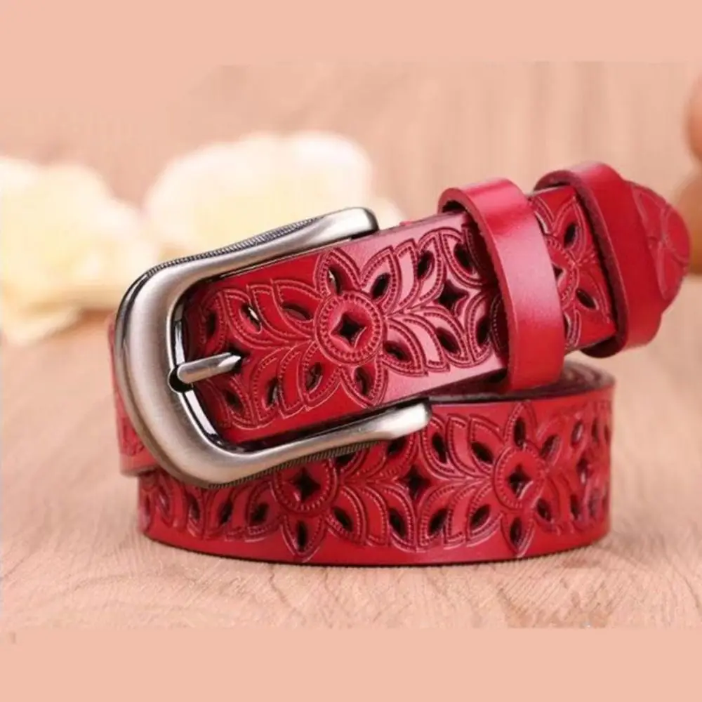 Women Leather Belts for Woman Belt Vintage Pin Buckle Strap Jeans Hollow Belt - 3