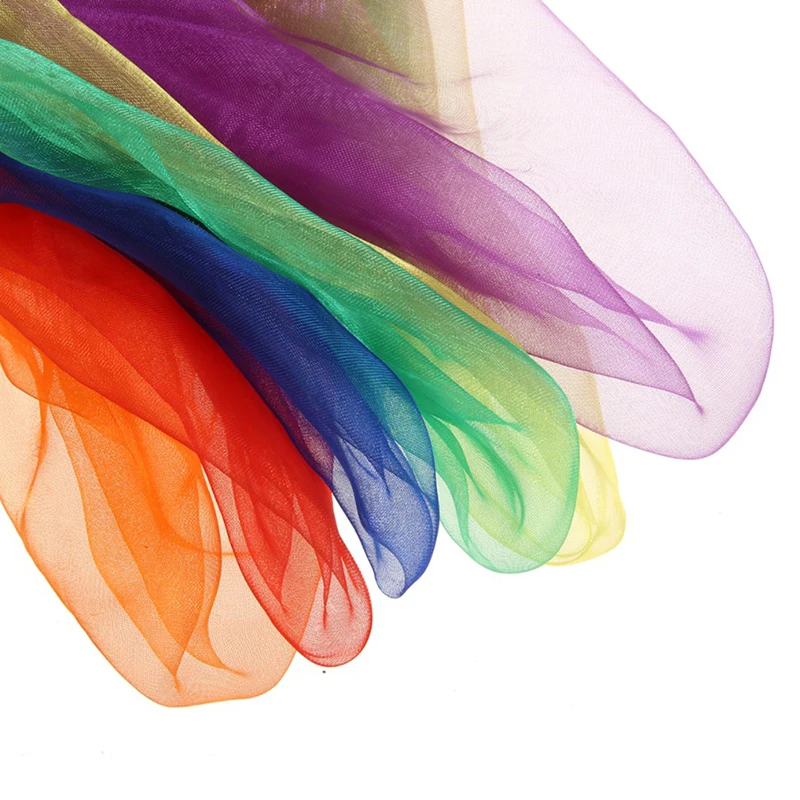 Juggling Cloths 12Pcs 60*60cm Gymnastic Towels Dancing Silk Scarves Red Yellow Orange Blue Purple Green