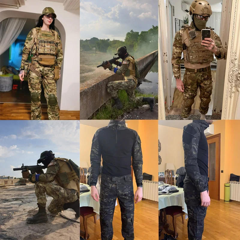 HAN WILD Outdoor Airsoft Paintball Clothing Military Uniform Tactical Combat Camouflage Shirts Cargo Pants Knee Pads Suits