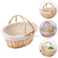 Picnic Basket Small Wicker with Handle Table Storage Baskets Flower Girl Ivory Woven Hanging 1