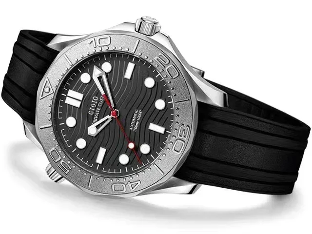 

Роскошные Новые автоматические часы для мужчин механические часы из нержавеющей стали черные синие резиновые керамические матовые