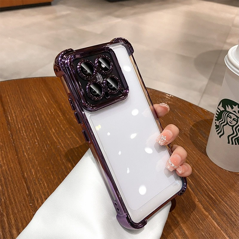 Luxury Shockproof Transparent Phone Case with Lens Film and Air Bumper Protection