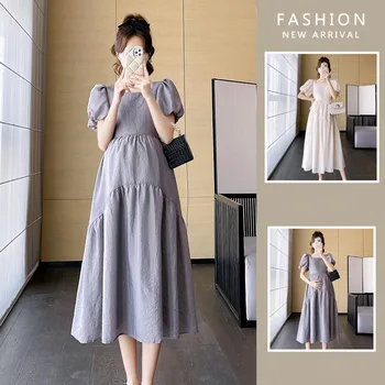 New Maternity Dresses Summer Fashion A-line Loose Short Sleeve Skirt Pregnant Women Clothing Pregnancy Mom Printed Doll Dress 3