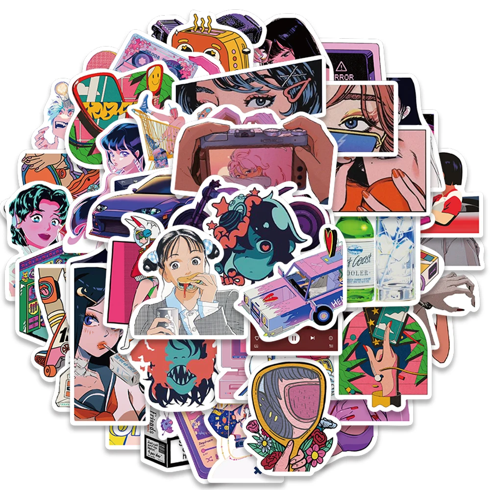 50pcs Waterproof Graffiti Retro Fashion City Pop Girls Stickers For Laptop Guitar Luggage Phone Vinyl Car Decals city of girls