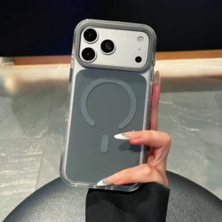 Sleek Magnetic Matte Shockproof Phone Case with TPU Acrylic Cover for iPhone 16 (GRAY)