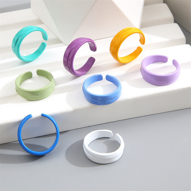 Ring Set Wholesale 2022 Summer Fashion Fruits Flowers Geometric Chain Candy Color Opening Rings Women Finger Jewelry