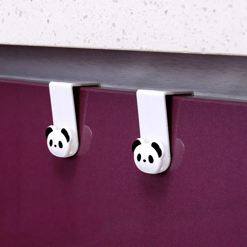 Traceless Creative Cute Panda Plastic Hooks Cabinet Doors Hooks Towels Household Kitchens Plastic Garbage Bags Wall Hangers 2pcs