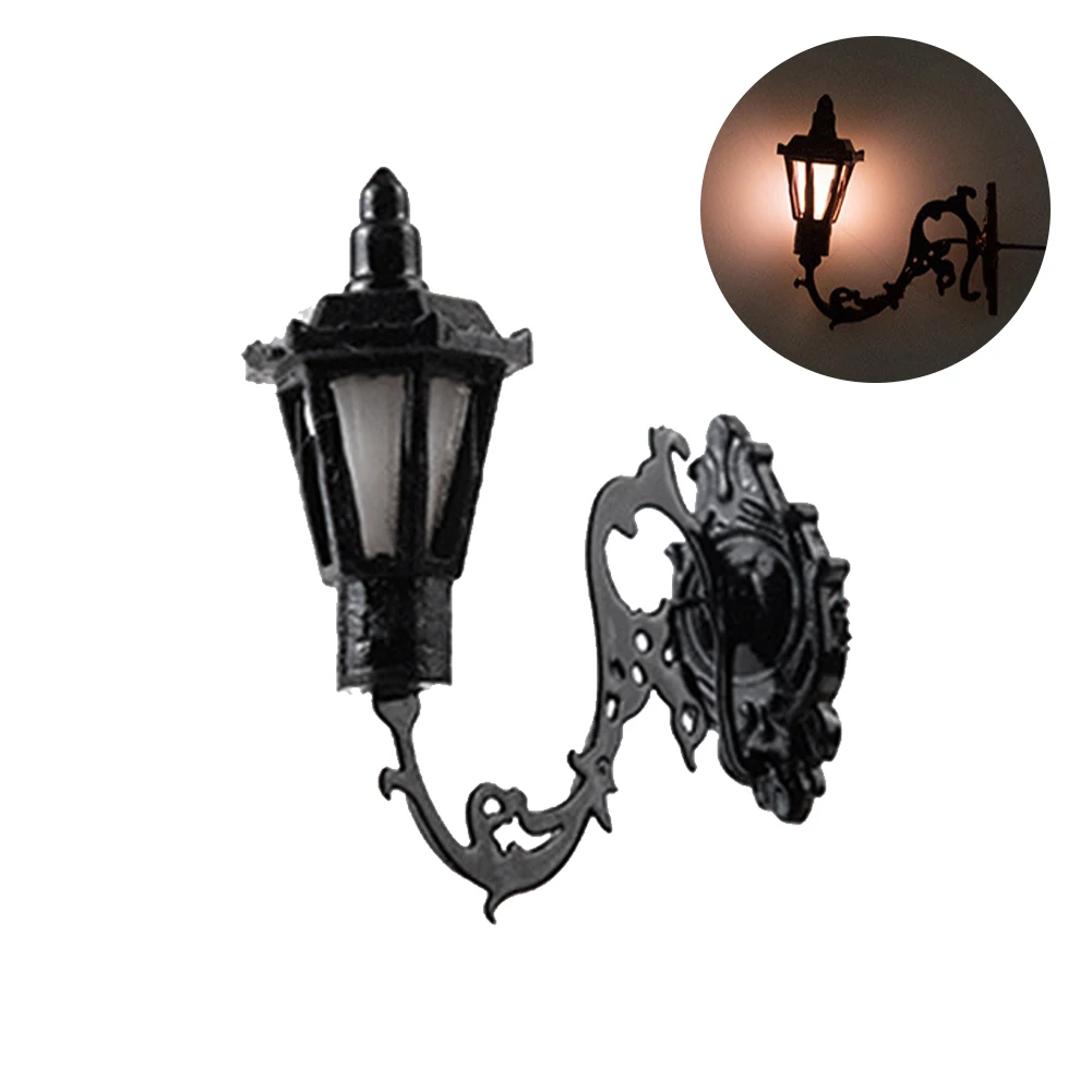 

1/87 Miniature 3V Wall Light Model Micro Landscape Gooseneck LED Lamppost Layout Retro Street For Railway Garden Decor ABS DIY