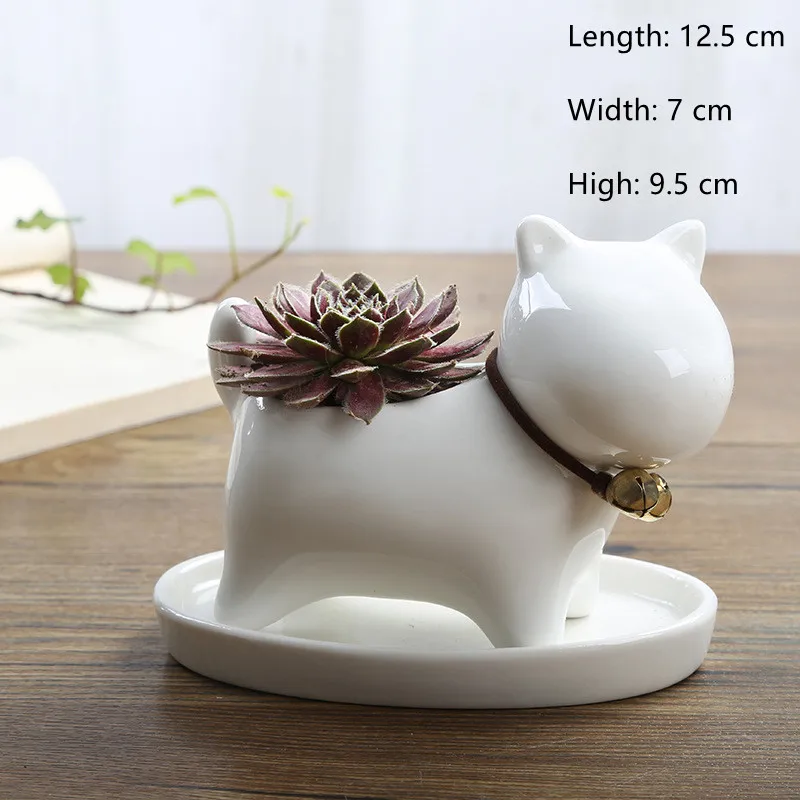

White Cat Dog Hippo Long Rabbit Animal Thumb Small Small Succulent Flower Pot Ceramic Tray Home Living Room Bedroom Decoration