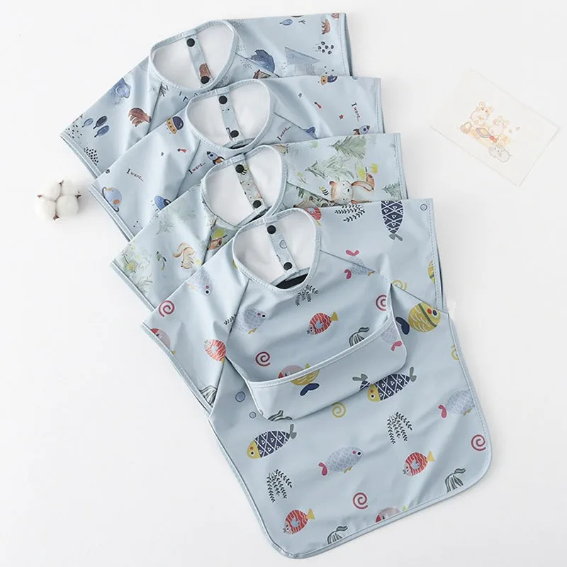 Fashion New Children Anti Dirt Smork Baby Sleeveless Waterproof PU Bib Toddler Reverse Dressing Bib Kids Meals Bag Feeding Apron 6