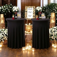 2 Pcs Cocktail Table Covers 32"x 43" Spandex Stretch Round Tablecloths Skirt for Fitted High Top Table Bar Banquet Wedding Party 1