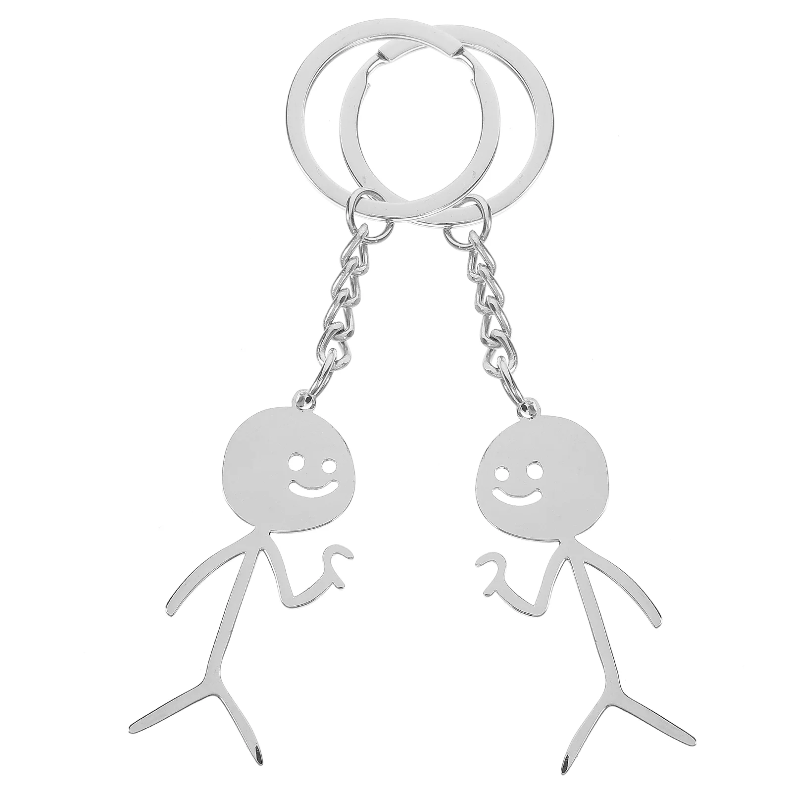 

2 Pcs Small Keychain Cartoon Miss Keychains Stainless Steel with Doodle Man Pendant