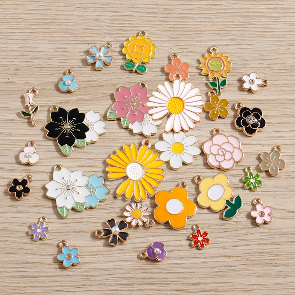 Tusember 10Pcs 무작위 믹스 귀여운 참 에나멜 다채로운 꽃 크림 펜던트 귀걸이 팔찌 목걸이 DIY 쥬얼리