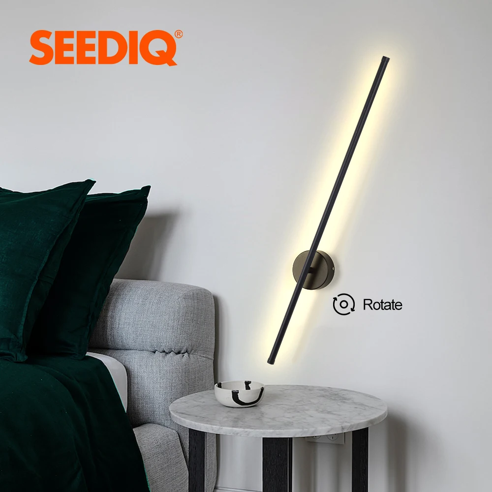 LED Wall Lamp SEEDIQ Modern Led Wall Light Rotatable Black White Silver Wall Lamp AC85-265V Sconce Light 100 120cm Long