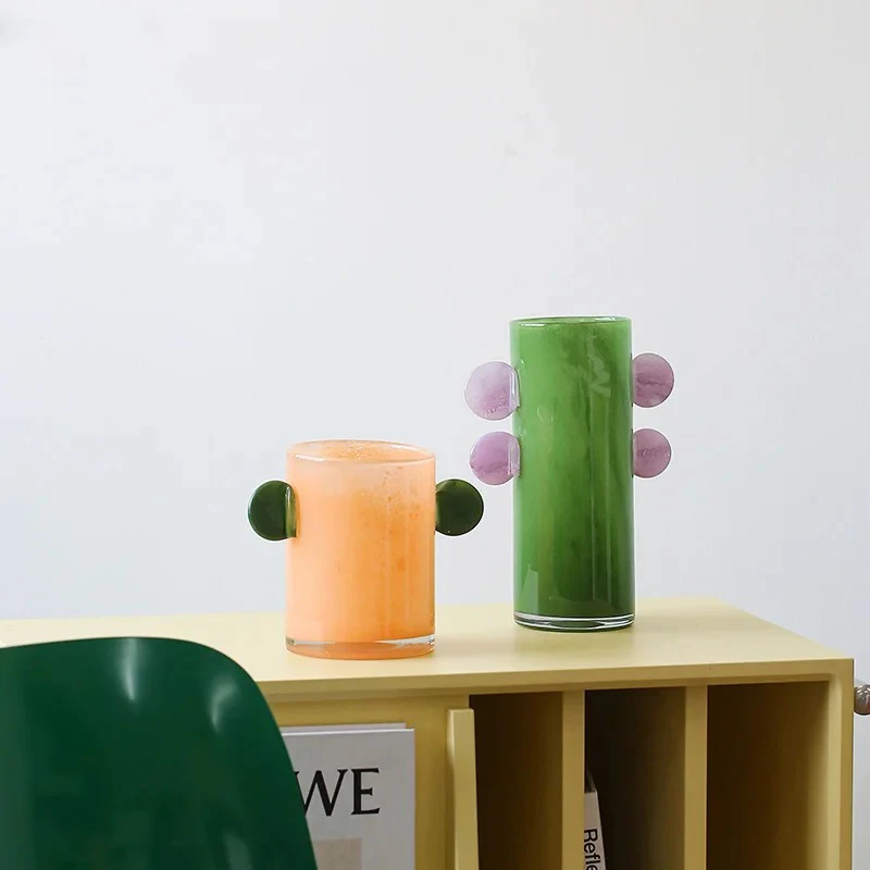Gradient Colorful Glass Vase Countertop Transparent Flower Pot Desk Decoration Flower Arrangement Vase Room Aesthetic Decoration 2