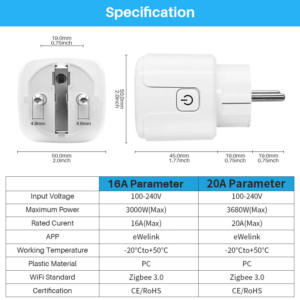 eWelink Zigbee Smart Plug Socket With Timing/Countdown/Power Monitoring Function