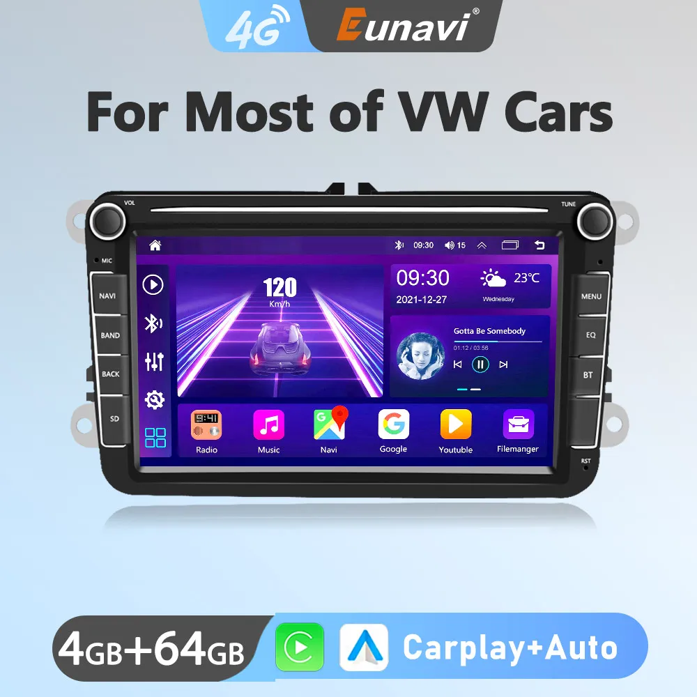 Eunavi 4G Carplay Android 10 2Din Radio samochodowe dla VW Golf Passat B6 B7 CC Jetta Tiguan