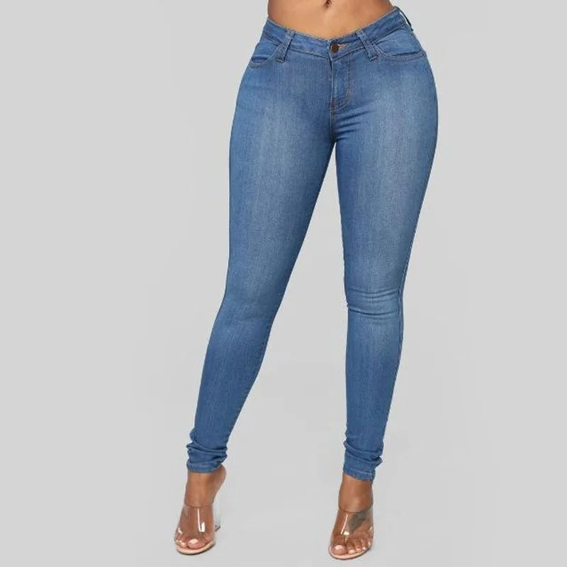

Women Skinny Jeans High Waist Oversized Trousers Pantalones Elastic Stretch Jeans Washed Pockets High Street Denim Pencil Pant