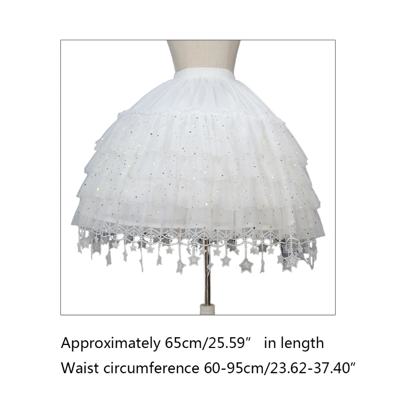 Women Lolita Skirts Crinoline Petticoat Wedding Party Underskirt Elastic Waist 2 Hoop Chiffon Gothic Skirt for Cosplay