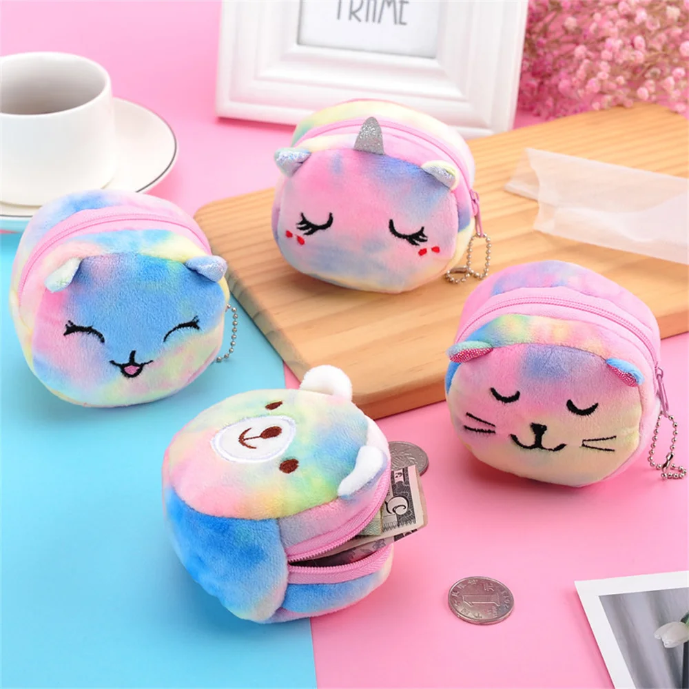 

Cute Cartoon Plush Unicorn Coin Purse Cat Fur Circle Wallet Girl Clutch Embroidered Bag Key Earphone Organizer Pouch Kids Gifts