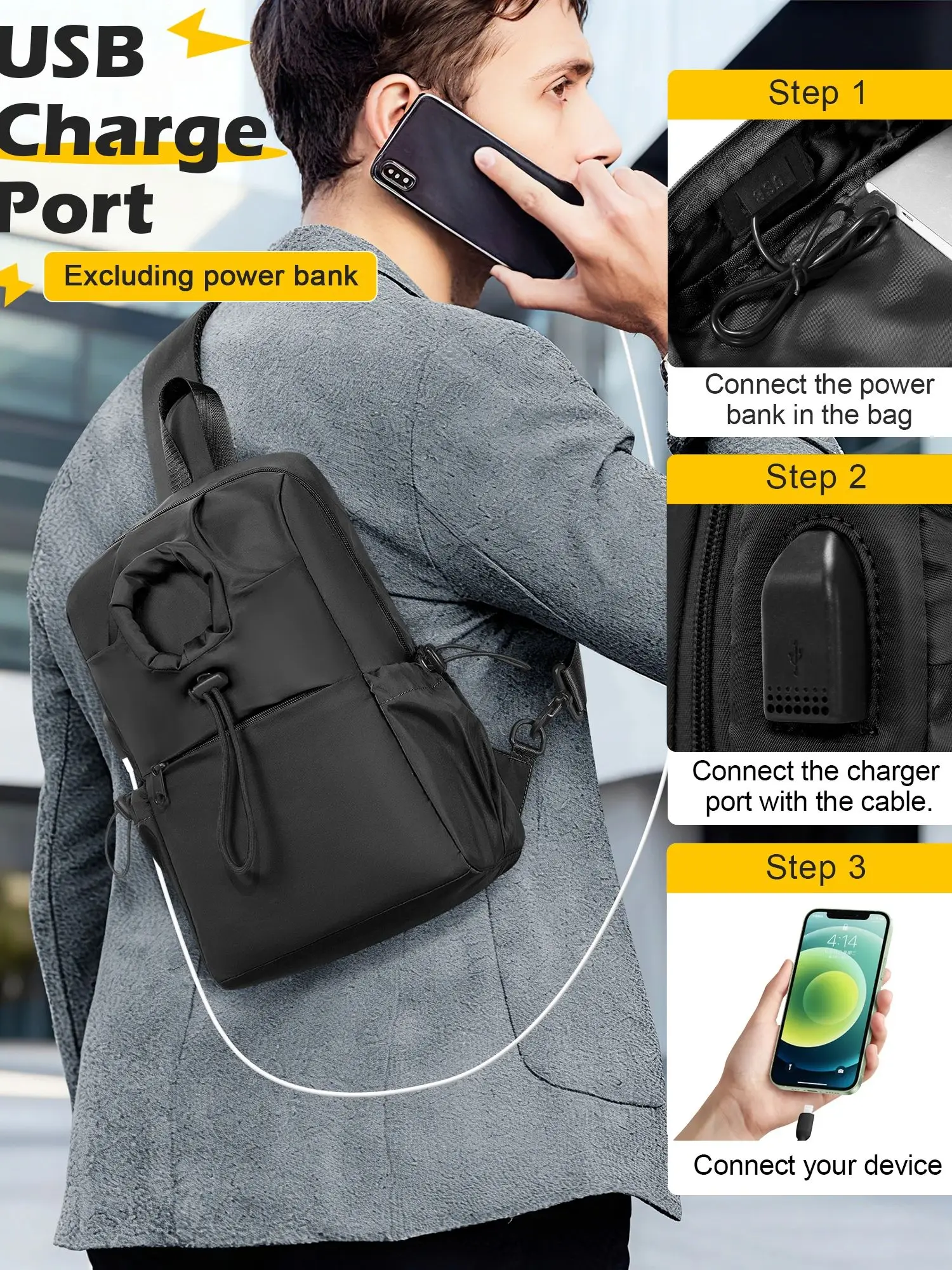 Anti-theft Men's Shoulder Bag Waterproof Chest Crossbody Bag Male Leisure Satchel Multi-Pockets Sling Bag, Can Hold a Water Cup