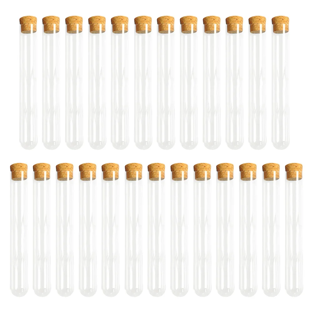 

25PCS Clear Plastic Test Tubes with Cork Stoppers for Scientific Experiments, Party, Storage