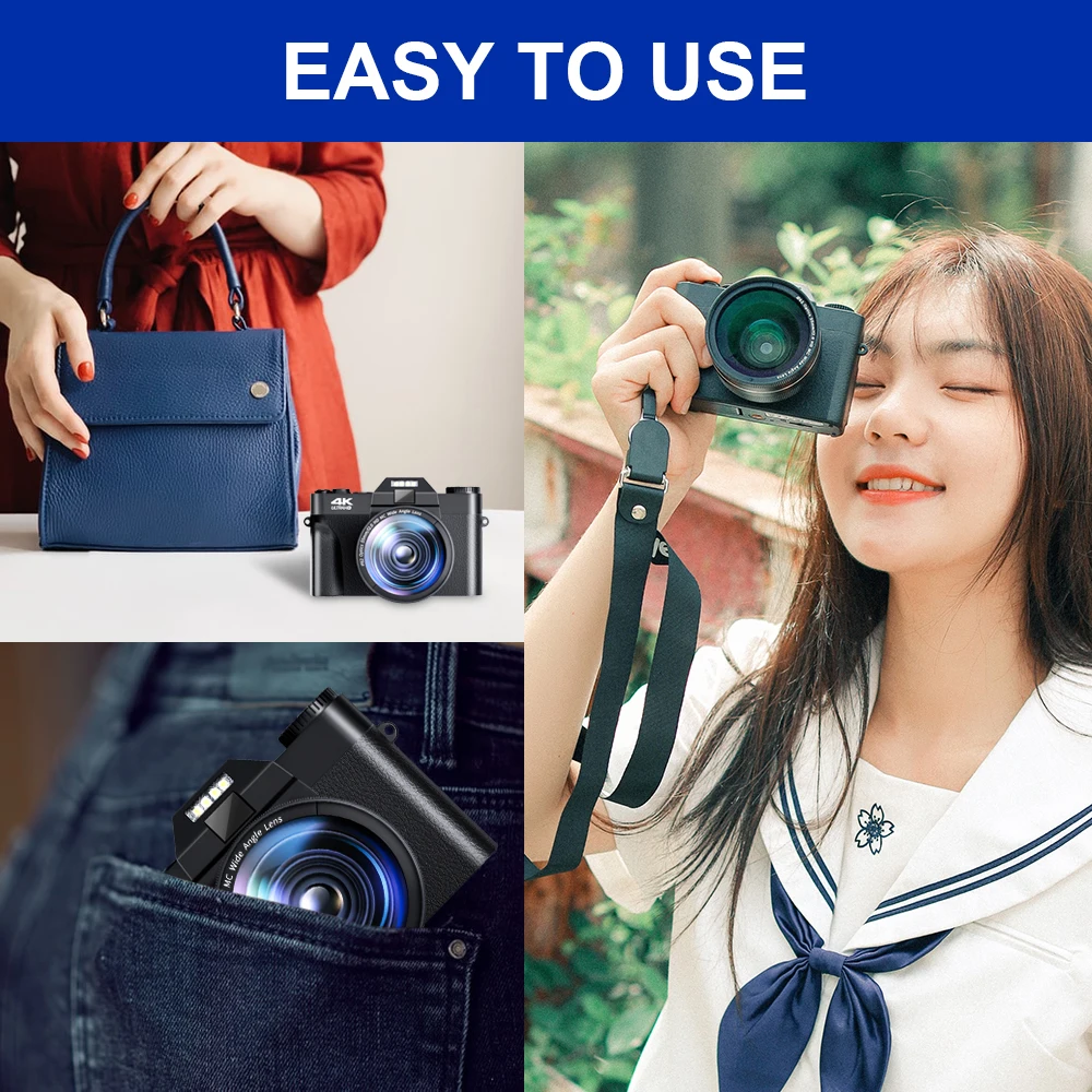 4K Ultra HD Digital Camera Vlogging Camera with 3.0 inch 180° Flip Screen WiFi Digital Camcorder YouTube with Wide-Angle Lens