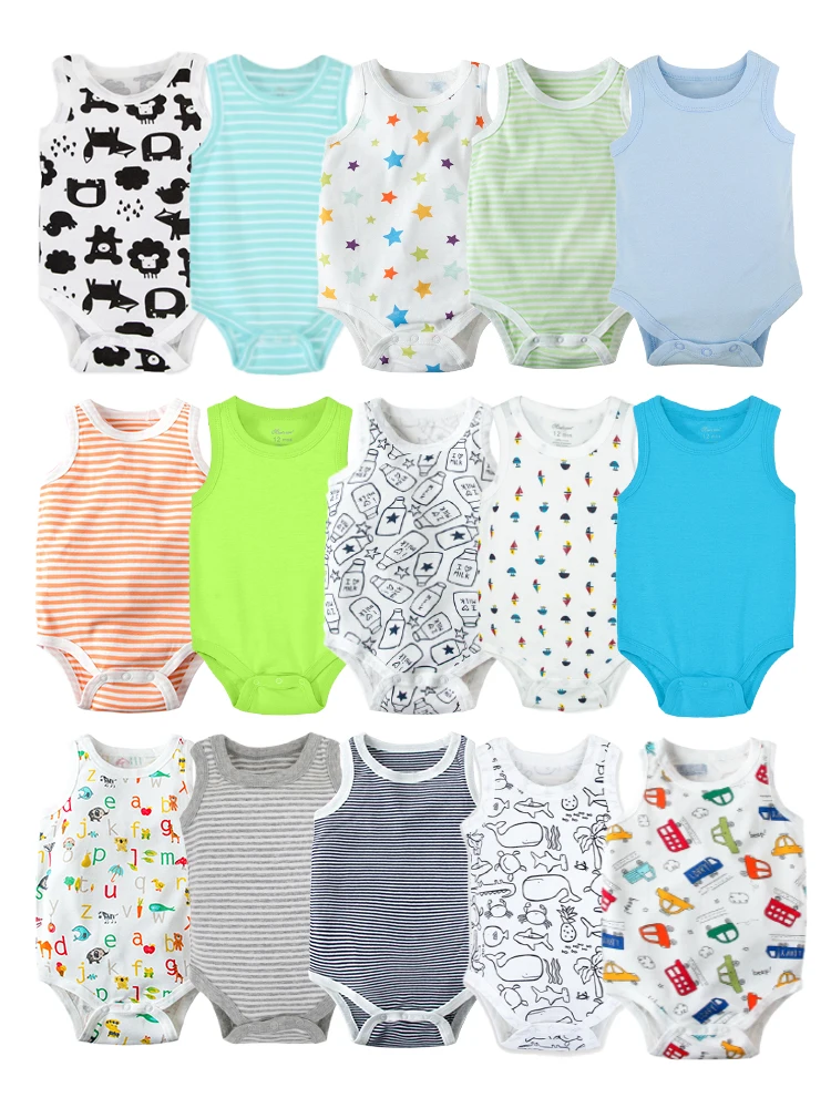 2pcs Random Newborn Clothing Casual Cotton Comfortable Summer Boys and Girls Sleeveless Baby Triangle jumpsuit Child Accessories 1