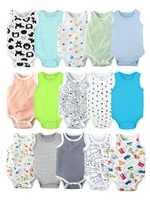 2pcs Random Newborn Clothing Casual Cotton Comfortable Summer Boys and Girls Sleeveless Baby Triangle jumpsuit Child Accessories 1