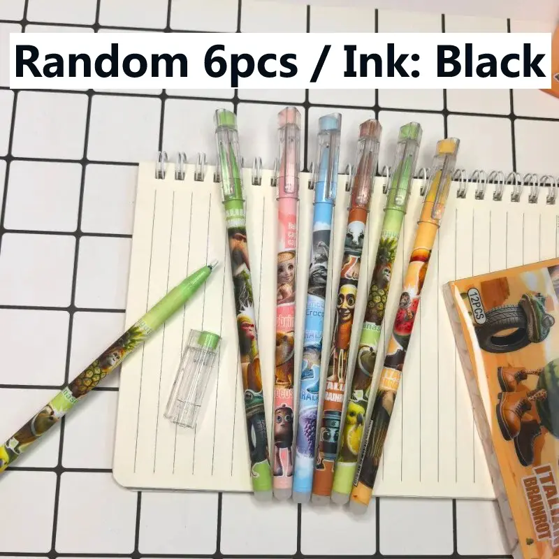 12pcs Tung Tung Sahur Italian Brainrot Wooden Stick Gel Pen Cartoon Signature Pen Individually Packaged Student Stationery Gift - Image 9