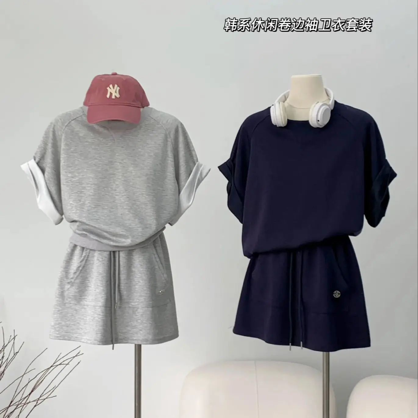 

Summer 2 pcs Set college style versatile casual short-sleeved sweatshirt and skirt two-piece Sport suit