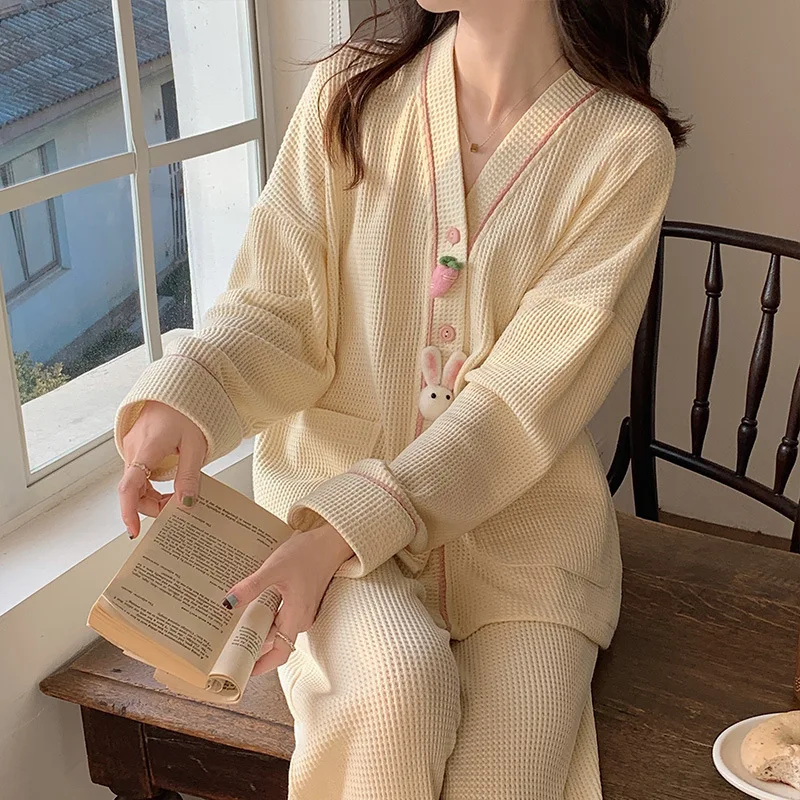 Korean Cute Bunny Pajamas Women's New Sweet Internet Celebrity Style Home Wear Two-Piece Set for Spring 2024