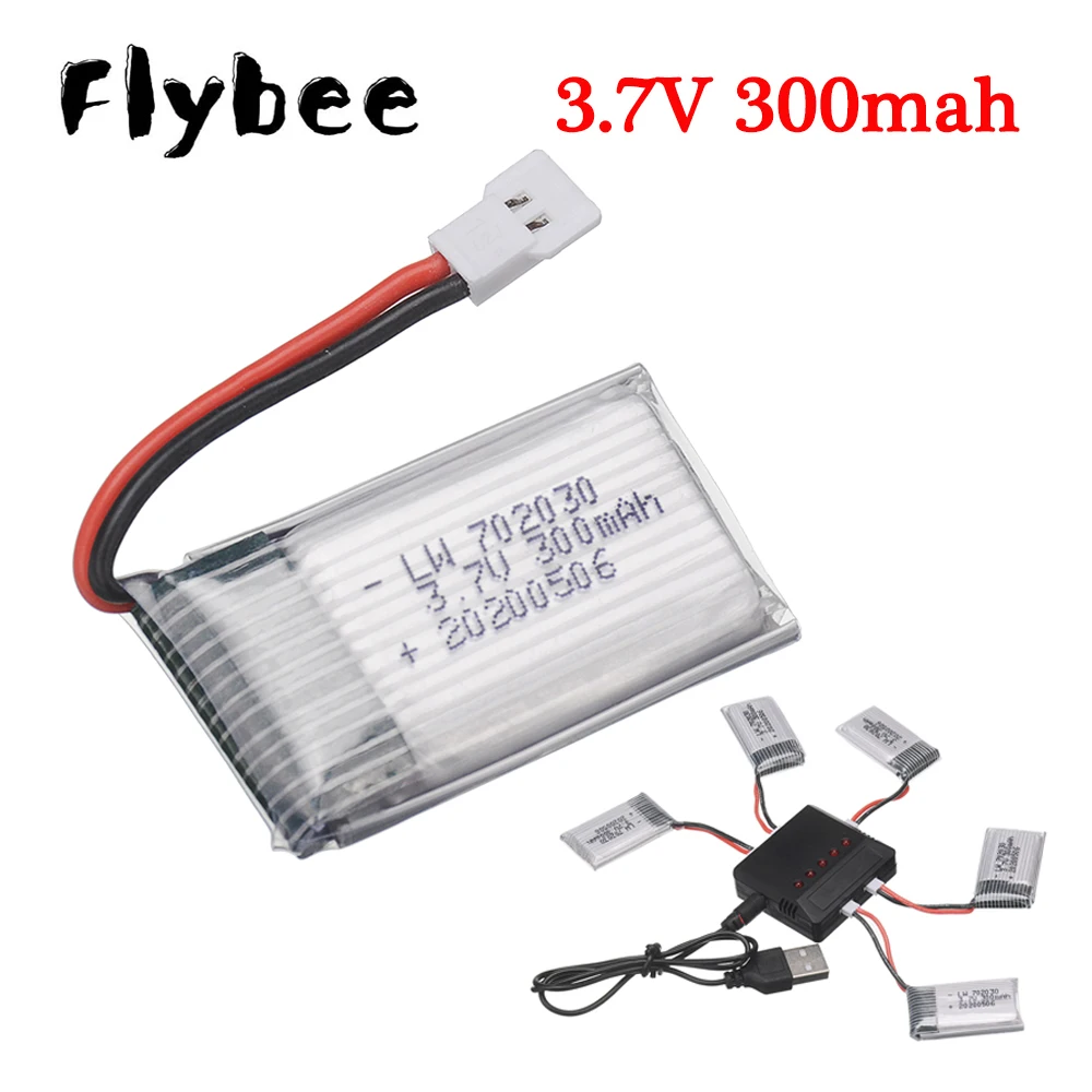 

3.7V 300mAH Lipo Battery With 5-in-1 Charger For Udi U816 U830 F180 E55 FQ777 FQ17W Hubsan H107 Syma X11C FY530 RC Drone Battery