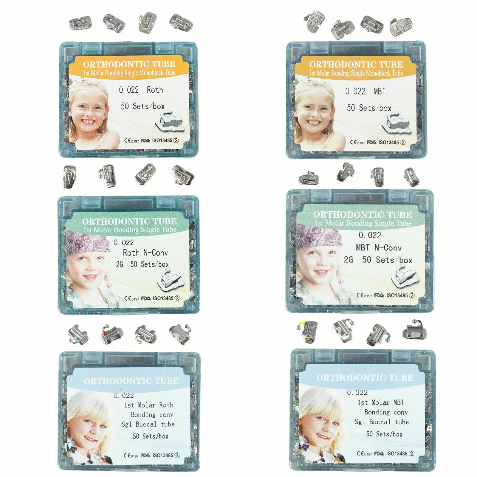 

200PCS/50Sets Dental Orthodontic Buccal Tube 1st Molar Bondable Single Non/Convertible 022 Roth/ MBT 6 Types