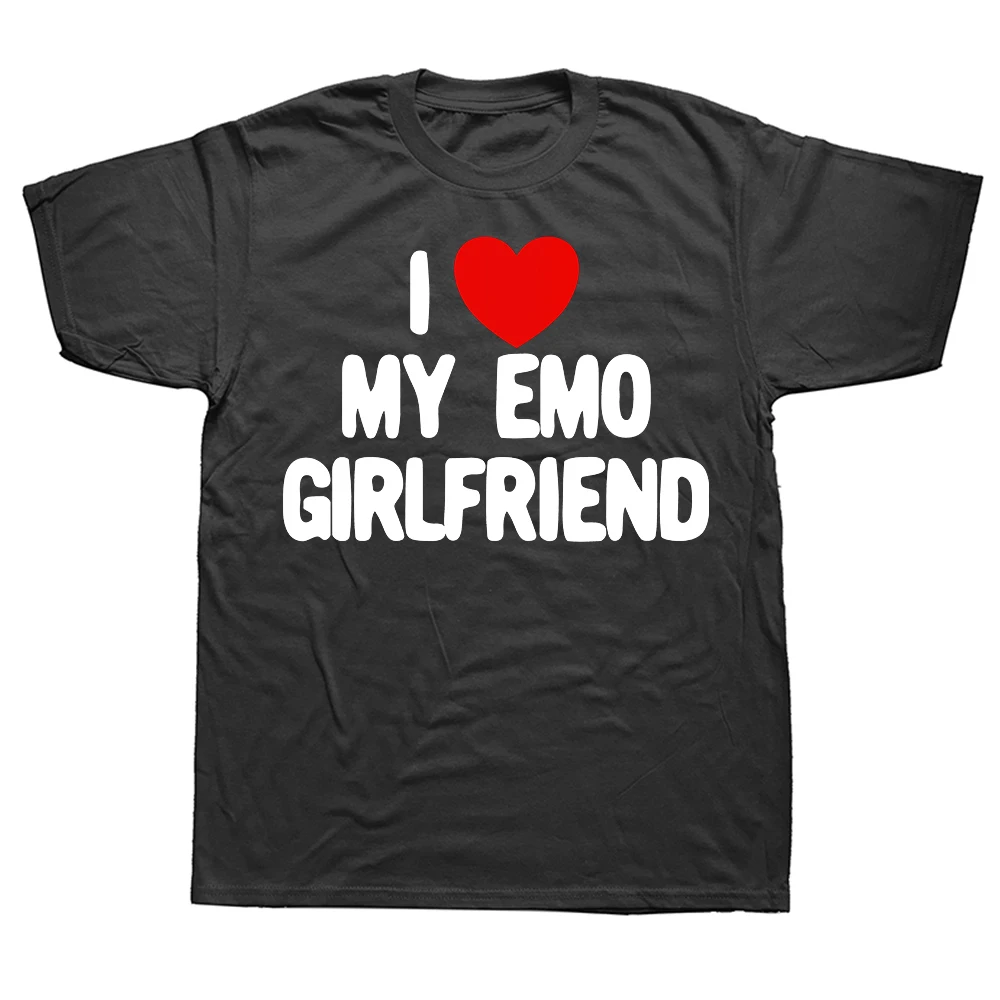 Lustiges 'I Love My Emo Girlfriend' T-Shirt mit Rotem Herz aus Baumwolle, Streetwear, Humor-Tee, Locker Sitzende Kleidung für Männer und Frauen, Kurzarm