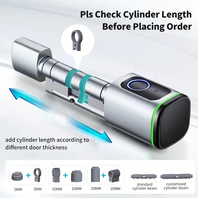 Tuya BT Smart Fingerprint Lock Cylinder Electronic Lock Keyless Entry Door Lock Fingerprint/APP/KeyCard Safety Unlock Door Lock 5