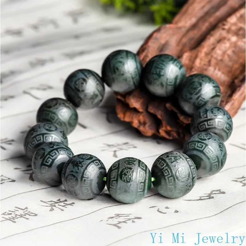 

Natural Hotan Jade Ink Jade Wealth Rolling Jade Hand String Bracelet Fashion High-end Men and Women's Jade Bracelet