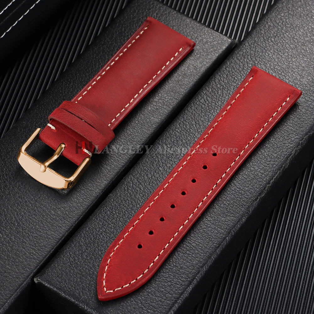 Vintage Dark Brown Cowhide Leather Watch Strap with Pins and Buckle - 20mm/22mm