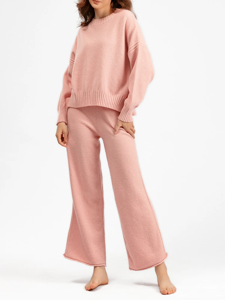 

Комплект из двух предметов для женщин, Осень-зима, новые модные повседневные женские комплекты, свободный свитер, широкие брюки, комплекты для женщин из 2 предметов