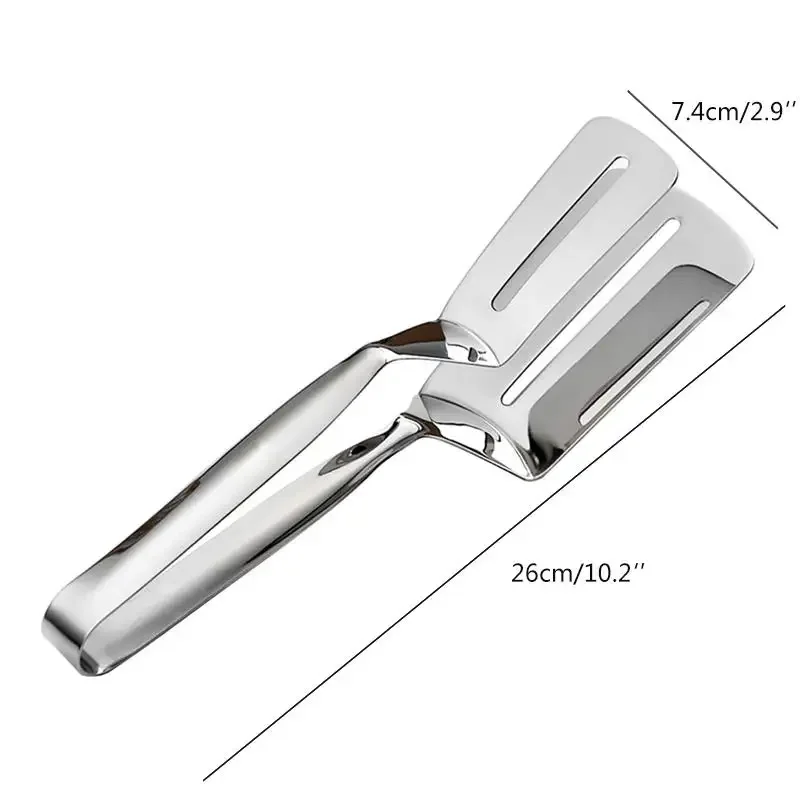 Beef Steak Turner BBQ Tongs Non-Stick Kitchen Tongs Pizza Bread Steak Clip 304 Stainless Steel Handle Utensil Clamp Clip Silver