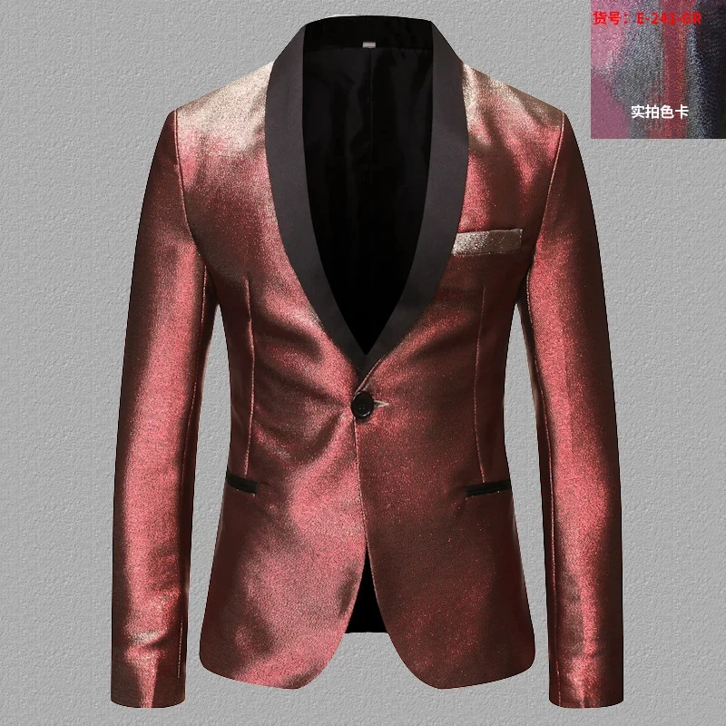 Men Sparkly Fashion Gradient Blazer One Button Male Chic Party Prom Wedding Banquet Tuxedo Coat Shawl Lapel Elegant Suit Jackets