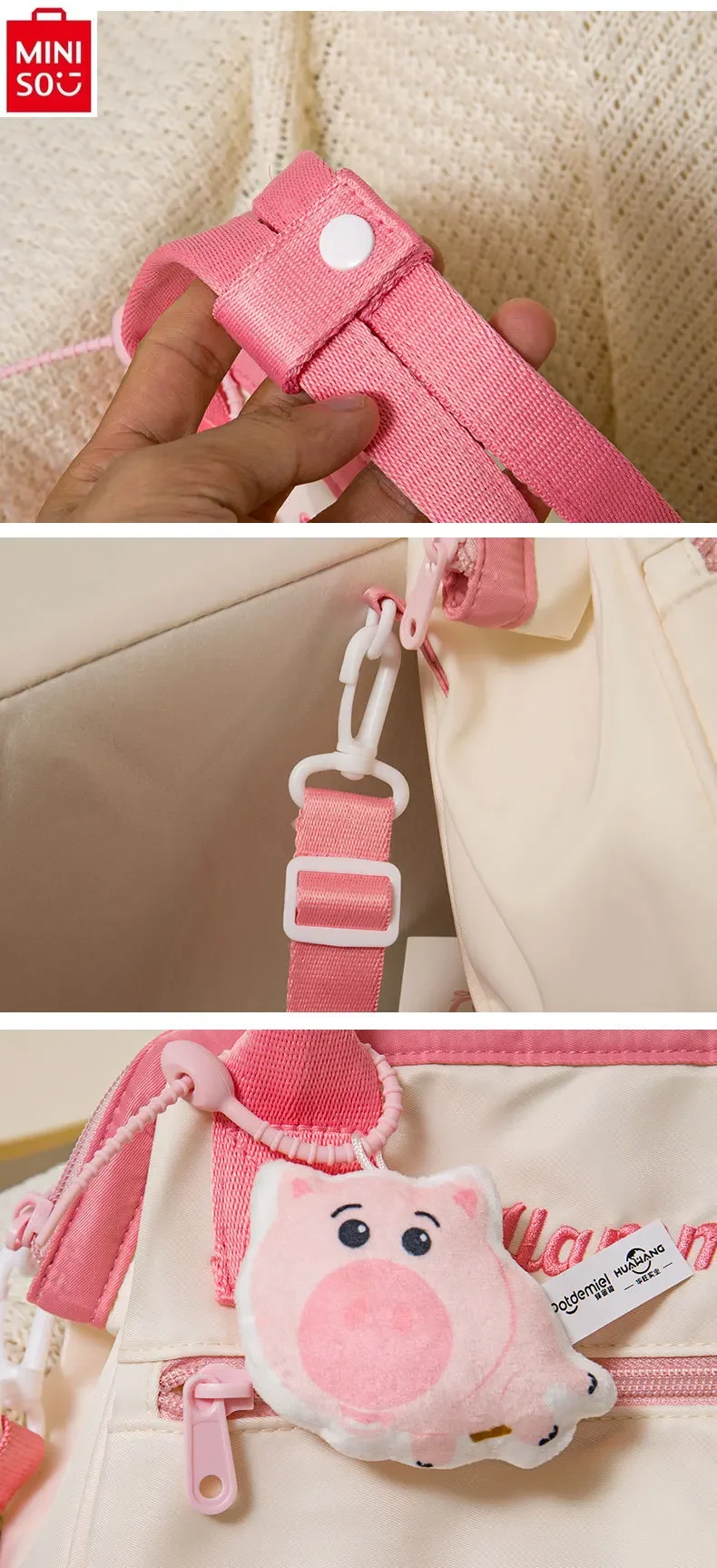 MINISO Disney Strawberry Bear Fashion Handbag Student Large Capacity High Quality Crossbody Bag Simple and Versatile Storage Bag