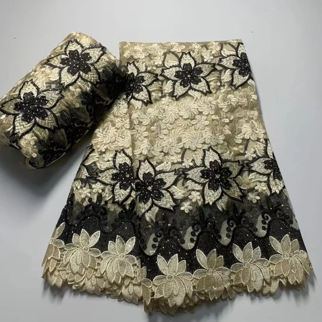2022 High Quality African Lace Fabric With Stones African Embroidery Guipure Lace Fabric For Nigerian Net Lace Women Dress 
