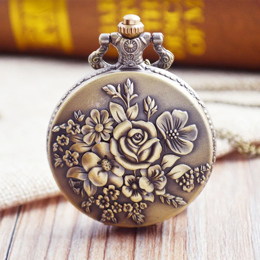 

New Vintage Pocket Watch With Exquisite Carving And Lid Flower Pocket Watch Quartz Necklace Chain Men Women For Girls Gifts