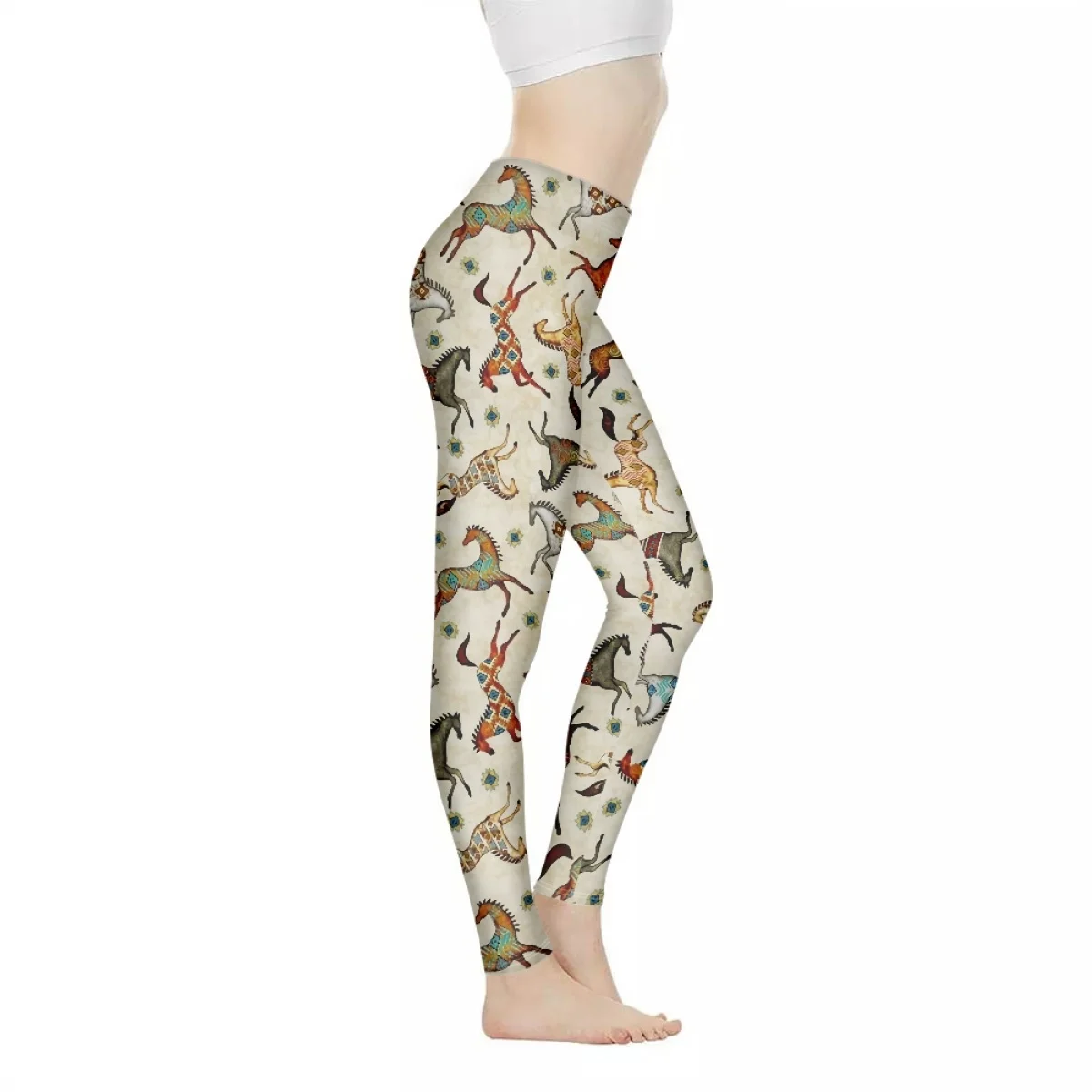

Running Horse Pattern Women Yoga Pants Brand Design Elastic Leggings High Waist Sports Fitness Workout Gym Push Up Slim Tights